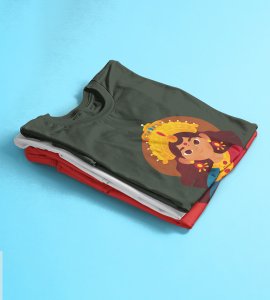 Happy Navratri (Durga ma face) printed unisex adults round neck cotton half-sleeve green tshirt specially for Navratri festival/ Durga puja