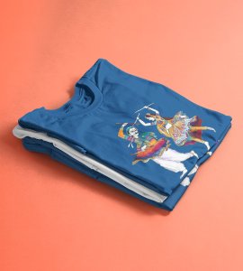 Gujarati couple (garba dance) printed unisex adults round neck cotton half-sleeve blue tshirt specially for Navratri festival/ Durga puja