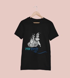 Navratri (playing Dandiya) printed unisex adults round neck cotton half-sleeve black tshirt specially for Navratri festival/ Durga puja
