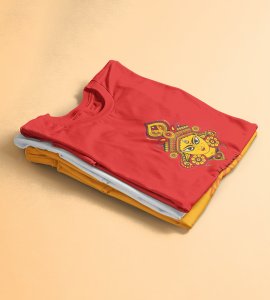 Happy Navratri (yellow) printed unisex adults round neck cotton half-sleeve red tshirt specially for Navratri festival/ Durga puja