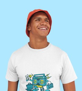 Radio(BG Blue) Illustration art -round crew neck cotton tshirts for men