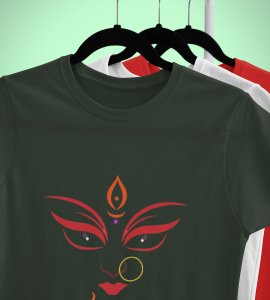 Jai Mata di (BG red) printed unisex adults round neck cotton half-sleeve green tshirt specially for Navratri festival/ Durga puja
