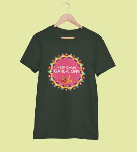 Keep calm, garba on printed unisex adults round neck cotton half-sleeve green tshirt specially for Navratri festival/ Durga puja