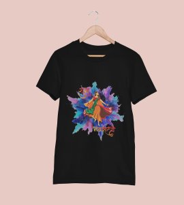 Shubh Navratri blasting colours printed unisex adults round neck cotton half-sleeve black tshirt specially for Navratri festival/ Durga puja