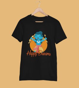Happy Dasara printed unisex adults round neck cotton half-sleeve black tshirt specially for Navratri festival/ Durga puja