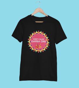 Keep calm, Garba on! printed unisex adults round neck cotton half-sleeve black tshirt specially for Navratri festival/ Durga puja