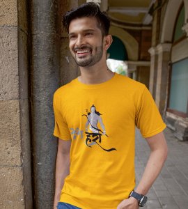 Dussehra (BG grey) printed unisex adults round neck cotton half-sleeve yellow tshirt specially for Navratri festival/ Durga puja