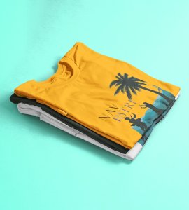 Blue mountains printed unisex adults round neck cotton half-sleeve yellow tshirt specially for Navratri festival/ Durga puja