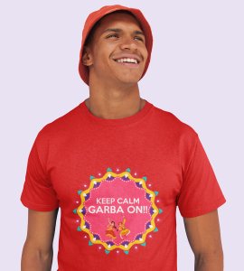 Keep calm printed unisex adults round neck cotton half-sleeve red tshirt specially for Navratri festival/ Durga puja