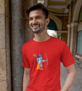 Lord Ram printed unisex adults round neck cotton half-sleeve red tshirt specially for Navratri festival/ Durga puja
