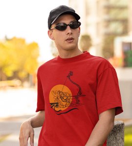 Orange circle based printed unisex adults round neck cotton half-sleeve red tshirt specially for Navratri festival/ Durga puja