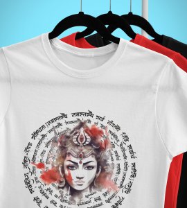 Durga maa (mantras) printed unisex adults round neck cotton half-sleeve blue tshirt specially for Navratri festival/ Durga puja