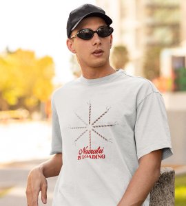 Navratri is loading printed unisex adults round neck cotton half-sleeve blue tshirt specially for Navratri festival/ Durga puja