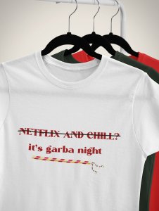 Its garba night (dandiya) printed unisex adults round neck cotton half-sleeve blue tshirt specially for Navratri festival/ Durga puja