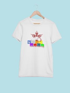 Durga maa eyes (eyes) printed unisex adults round neck cotton half-sleeve blue tshirt specially for Navratri festival/ Durga puja