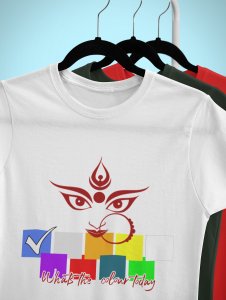 Durga maa eyes (eyes) printed unisex adults round neck cotton half-sleeve blue tshirt specially for Navratri festival/ Durga puja