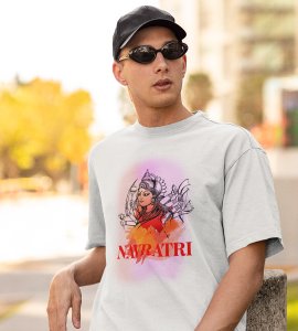 Durga maa (BG violet) printed unisex adults round neck cotton half-sleeve white tshirt specially for Navratri festival/ Durga puja