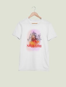 Durga maa (BG violet) printed unisex adults round neck cotton half-sleeve white tshirt specially for Navratri festival/ Durga puja
