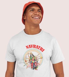 Durga devi printed unisex adults round neck cotton half-sleeve white tshirt specially for Navratri festival/ Durga puja