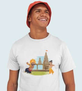 Ram and ravan animated printed unisex adults round neck cotton half-sleeve white tshirt specially for Navratri festival/ Durga puja