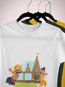 Ram and ravan animated printed unisex adults round neck cotton half-sleeve white tshirt specially for Navratri festival/ Durga puja