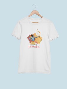 Happy Dussehra printed unisex adults round neck cotton half-sleeve white tshirt specially for Navratri festival/ Durga puja