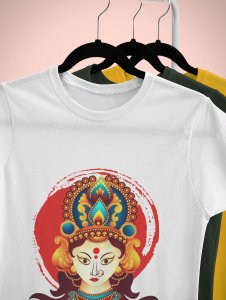 Shubh Navratri printed unisex adults round neck cotton half-sleeve white tshirt specially for Navratri festival/ Durga puja
