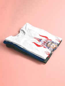 Maa durga (3 trishuls) printed unisex adults round neck cotton half-sleeve white tshirt specially for Navratri festival/ Durga puja