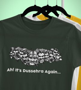 Ah! its dussehra again printed unisex adults round neck cotton half-sleeve green tshirt specially for Navratri festival/ Durga puja