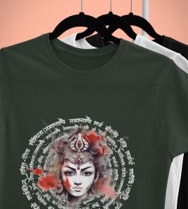 Durga maa (Mantras behind) printed unisex adults round neck cotton half-sleeve green tshirt specially for Navratri festival/ Durga puja