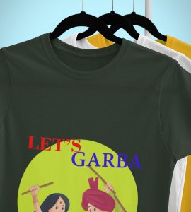 Let's garba (Green) printed unisex adults round neck cotton half-sleeve green tshirt specially for Navratri festival/ Durga puja