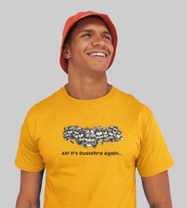 Ah it's dussehra again printed unisex adults round neck cotton half-sleeve yellow tshirt specially for Navratri festival/ Durga puja