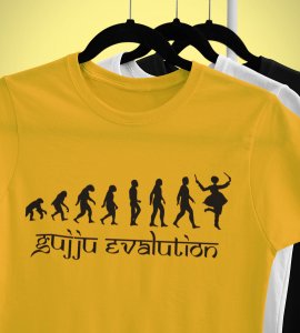 Gujju evaluation printed unisex adults round neck cotton half-sleeve yellow tshirt specially for Navratri festival/ Durga puja