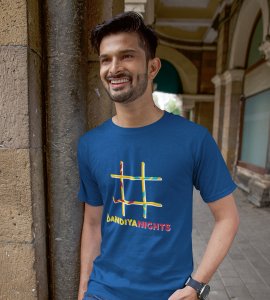 Dandiya Nights (Hashtag) printed unisex adults round neck cotton half-sleeve blue tshirt specially for Navratri festival/ Durga puja