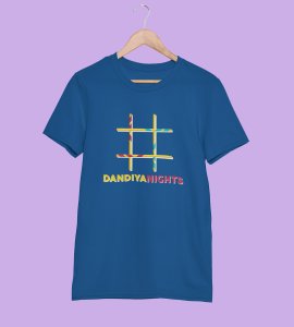 Dandiya Nights (Hashtag) printed unisex adults round neck cotton half-sleeve blue tshirt specially for Navratri festival/ Durga puja