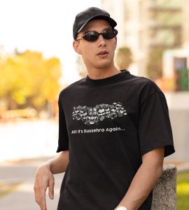 Ah its dussehra again printed unisex adults round neck cotton half-sleeve black tshirt specially for Navratri festival/ Durga puja