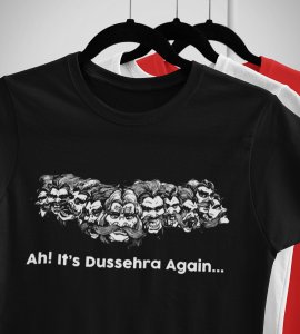 Ah its dussehra again printed unisex adults round neck cotton half-sleeve black tshirt specially for Navratri festival/ Durga puja