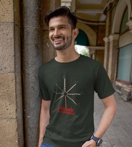 Let's garba printed unisex adults round neck cotton half-sleeve green tshirt specially for Navratri festival/ Durga puja