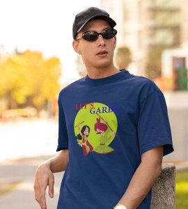 Let's garba printed unisex adults round neck cotton half-sleeve blue tshirt specially for Navratri festival/ Durga puja