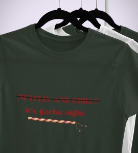 Dandiyas circle round printed unisex adults round neck cotton half-sleeve green tshirt specially for Navratri festival/ Durga puja