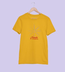 Navratri is loading printed unisex adults round neck cotton half-sleeve yellow tshirt specially for Navratri festival/ Durga puja