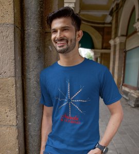 Circle based dandiyas together printed unisex adults round neck cotton half-sleeve blue tshirt specially for Navratri festival/ Durga puja