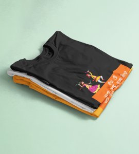 Garba dancing animated printed unisex adults round neck cotton half-sleeve black tshirt specially for Navratri festival/ Durga puja