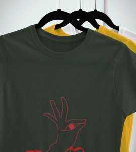 Finger shaped eye printed unisex adults round neck cotton half-sleeve green tshirt specially for Navratri festival/ Durga puja