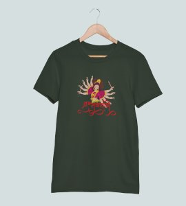 Durga maa animated printed unisex adults round neck cotton half-sleeve green tshirt specially for Navratri festival/ Durga puja