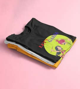 Let's garba (BG green) printed unisex adults round neck cotton half-sleeve black tshirt specially for Navratri festival/ Durga puja