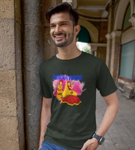 Dandiya Rass printed unisex adults round neck cotton half-sleeve green tshirt specially for Navratri festival/ Durga puja