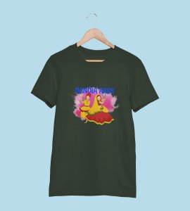 Dandiya Rass printed unisex adults round neck cotton half-sleeve green tshirt specially for Navratri festival/ Durga puja