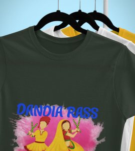 Dandiya Rass printed unisex adults round neck cotton half-sleeve green tshirt specially for Navratri festival/ Durga puja
