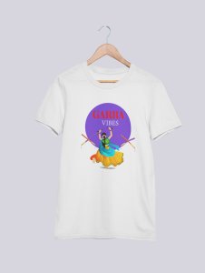 Garba vibes printed unisex adults round neck cotton half-sleeve white tshirt specially for Navratri festival/ Durga puja